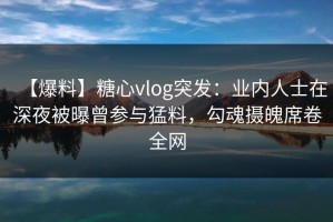 【爆料】糖心vlog突发：业内人士在深夜被曝曾参与猛料，勾魂摄魄席卷全网