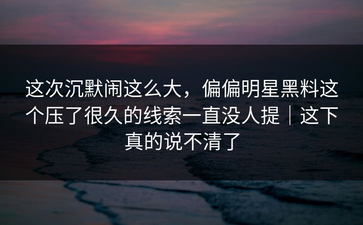 这次沉默闹这么大，偏偏明星黑料这个压了很久的线索一直没人提｜这下真的说不清了