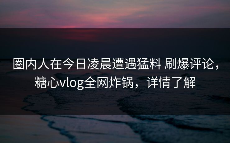 圈内人在今日凌晨遭遇猛料 刷爆评论，糖心vlog全网炸锅，详情了解