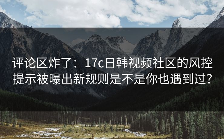 评论区炸了：17c日韩视频社区的风控提示被曝出新规则是不是你也遇到过？